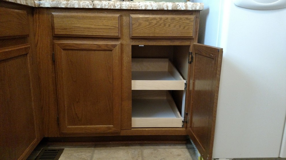 Wide slide out shelf installed in with center stile removed