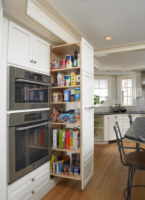 Recessed-Panel Storage Cabinet in a Farmhouse Kitchen: Unique Pantry Ideas