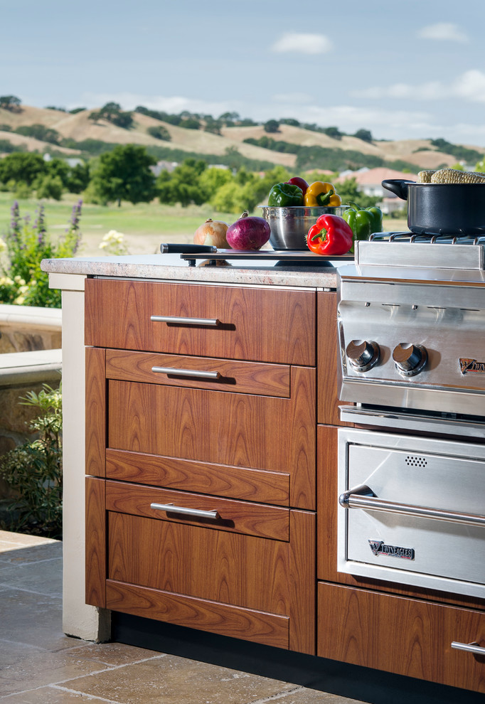 Woodgrain powder coat finish outdoor kitchen by Danver Stainless Steel