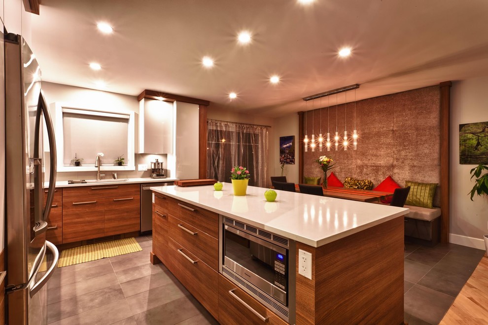 Wood Kitchen with White Accents Contemporary Kitchen Montreal by Inspira armoires Houzz