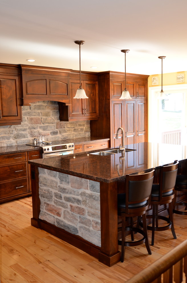 Wormy Maple Kitchen W Stone Rustic Kitchen Toronto By Brice S Furniture