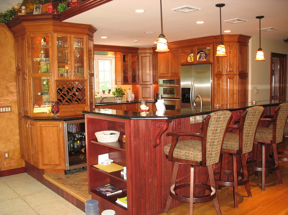 Wyckoff NJ Transitional Kitchen Cherry Cab Granite Natural Stone