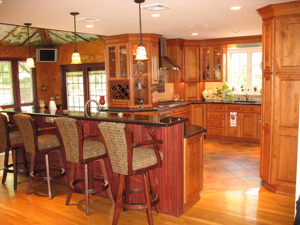 Wyckoff NJ Transitional Kitchen Cherry Cab Granite Natural Stone