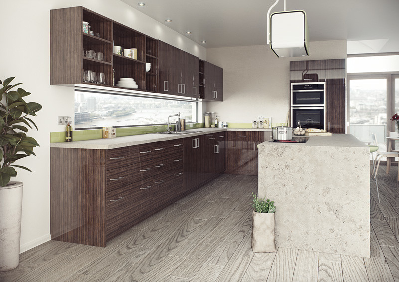 Zenit Modern Slab Mirror Gloss Dark Sevilla Olive Modern Kitchen