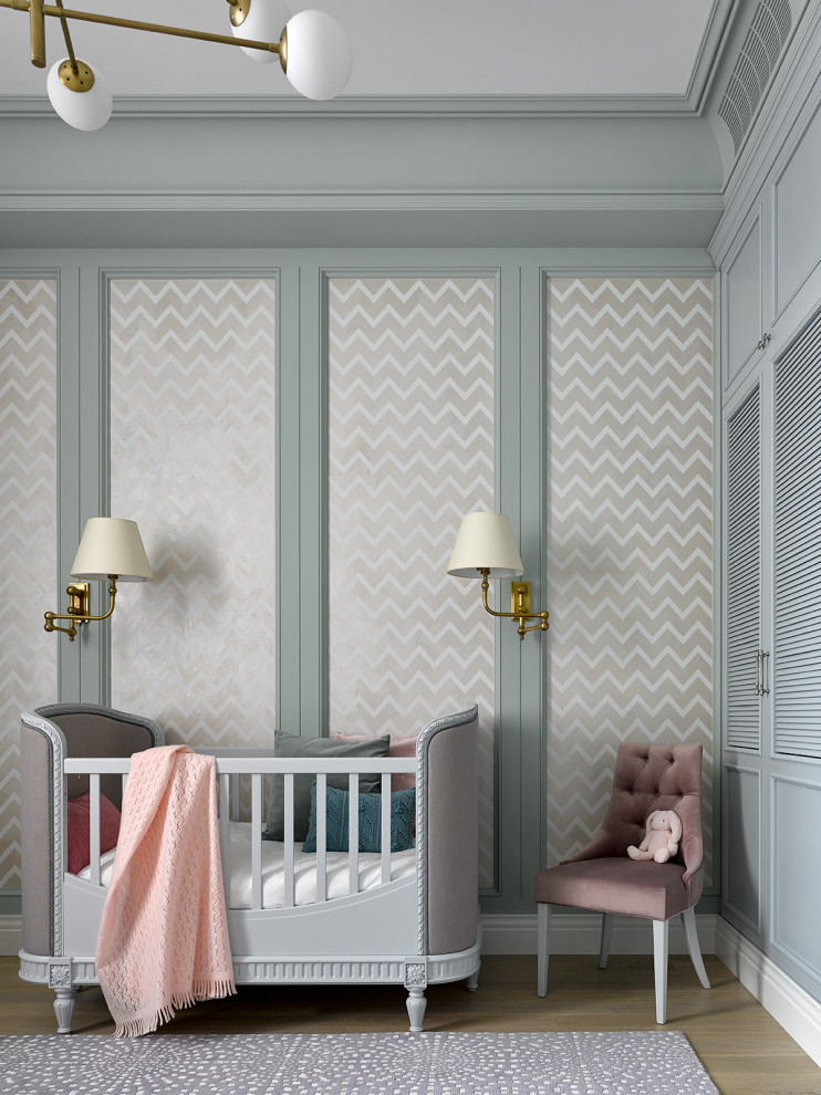 Inspiration for a classic nursery in Saint Petersburg with feature lighting.