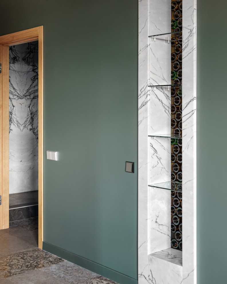 Пример оригинального дизайна: коридор в современном стиле с зелеными стенами