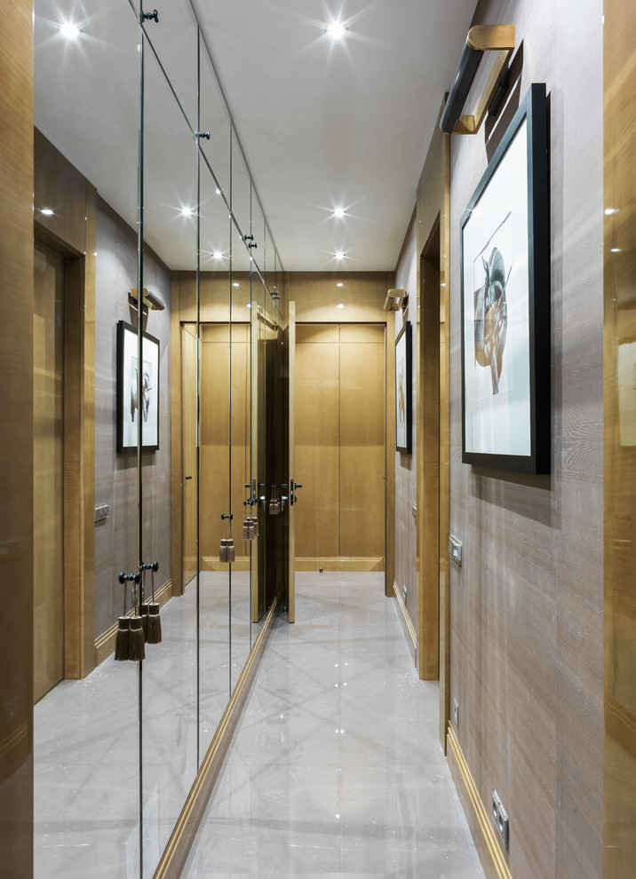 Hallway - transitional gray floor hallway idea in Moscow