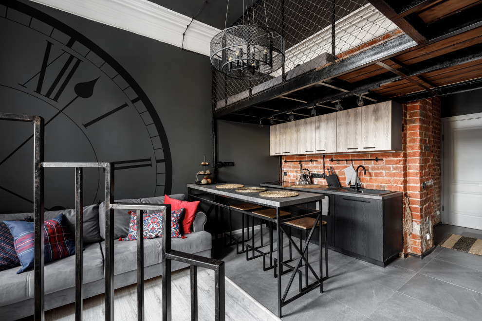 Inspiration for an industrial kitchen remodel in Moscow