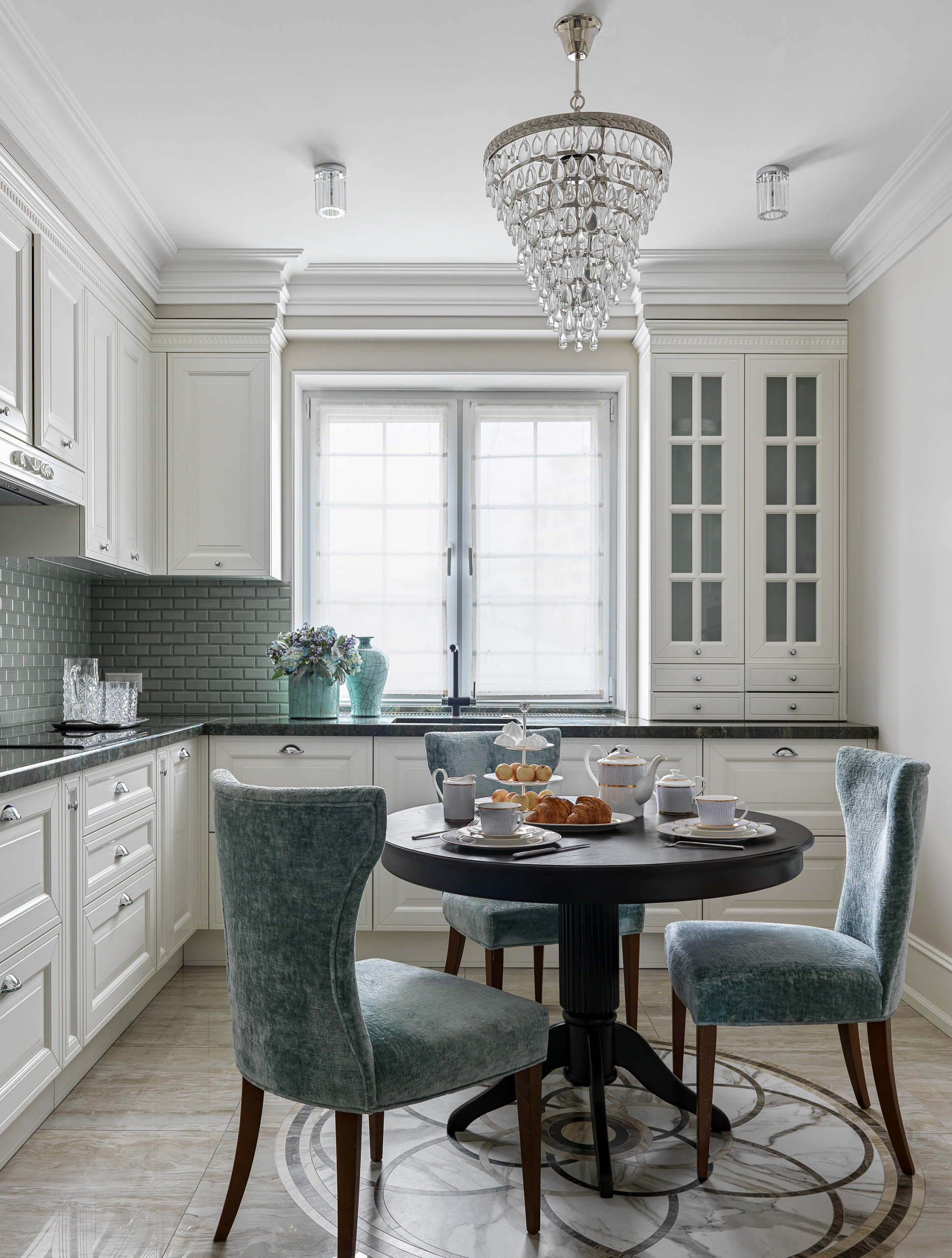 Modern Kitchen with White Granite Counter Top and Cutting Board · Creative  Fabrica