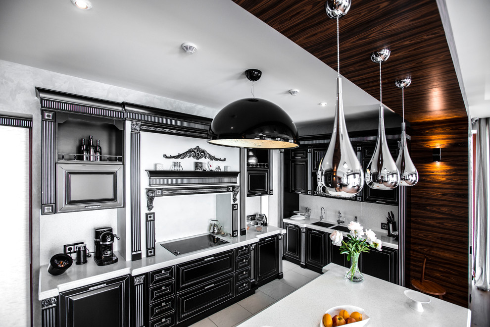 Example of a transitional kitchen design in Moscow