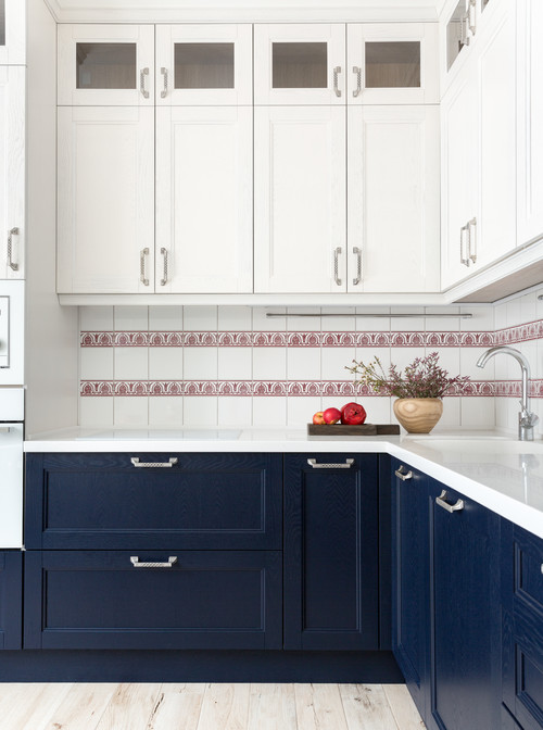 Blue And White Kitchen Cabinets Stlylish Look Of Two Tone Cabinetry -  Backsplash.Com | Kitchen Backsplash Products & Ideas