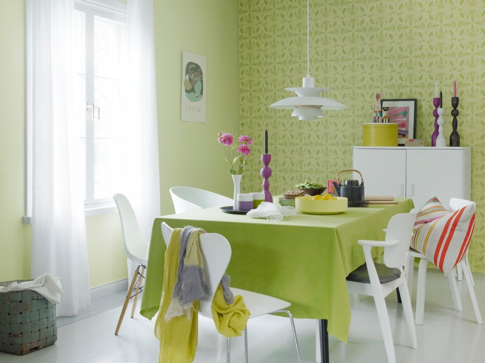 Kitchen - contemporary white floor kitchen idea in Saint Petersburg