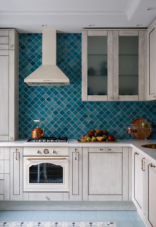 Industrial Loft Kitchen With Turquoise Cabinets and Lime Green Backsplash, Beauty Is Abundant