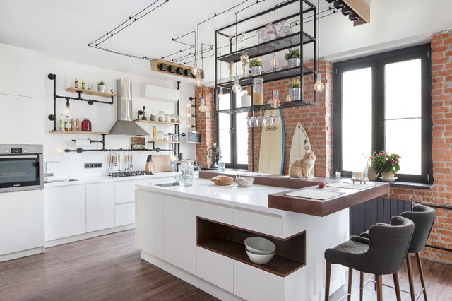 Kvartira V Stile Loft Dlya Holostyaka S 2mya Koshkami I Sobakoj Industriel Cuisine Moscou Par Evgeniya Razuvaeva Dizajner Interera 9design Houzz