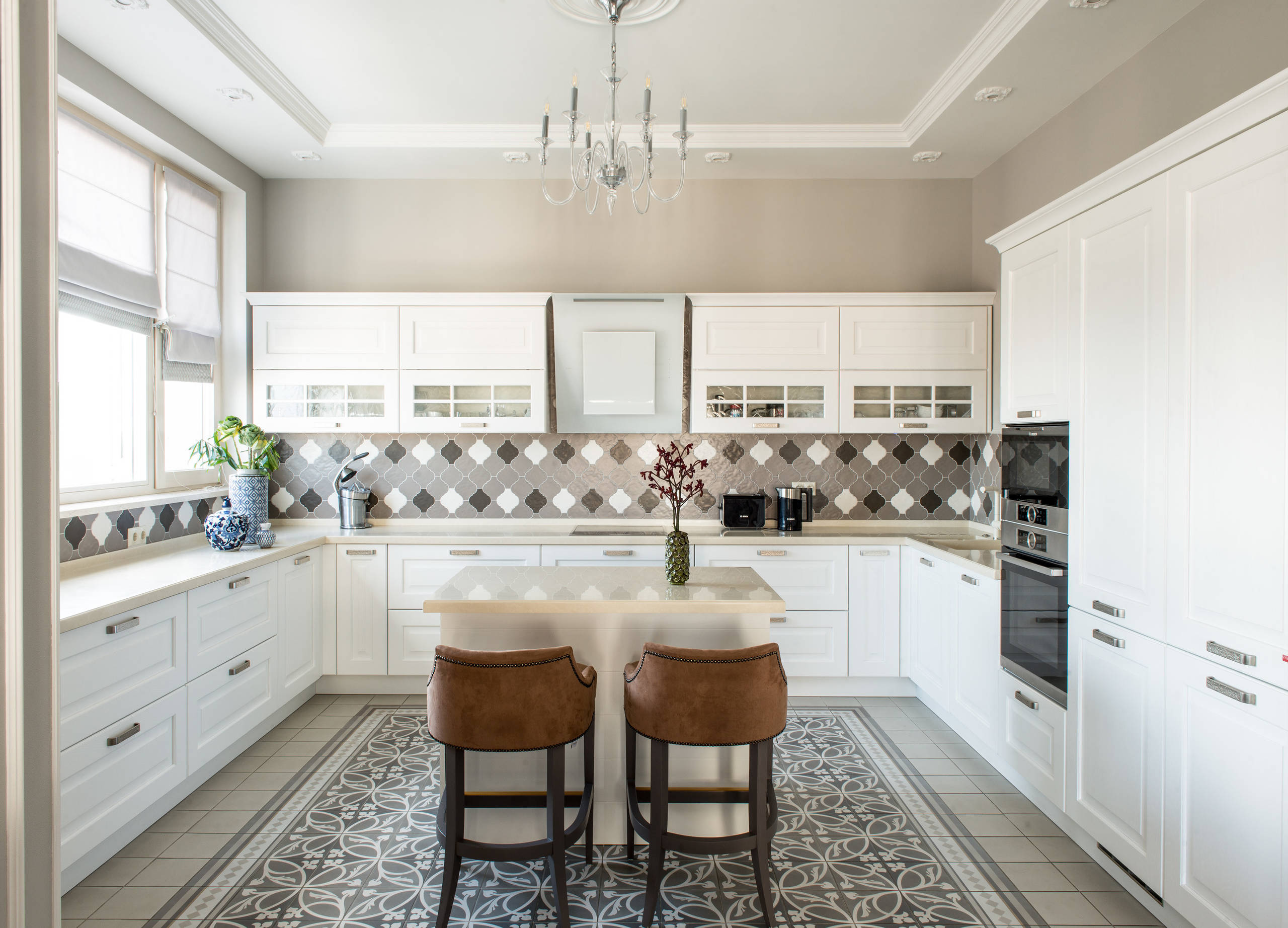 Tile Floor With White Cabinets Houzz