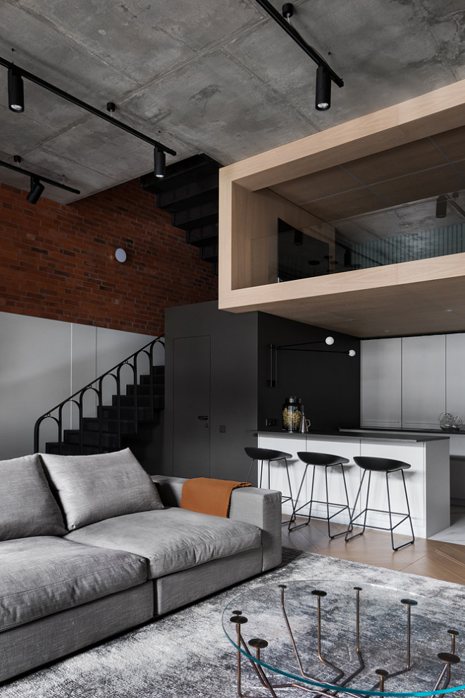 Idee per una piccola cucina moderna con ante lisce, ante bianche, pavimento in marmo, pavimento bianco, top nero e soffitto in legno