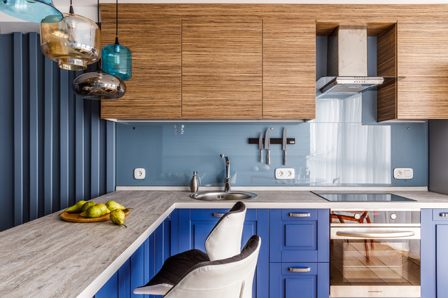 Дизайн интерьера: Кухня-гостиная 20 м² c угловым кухонным гарнитуром