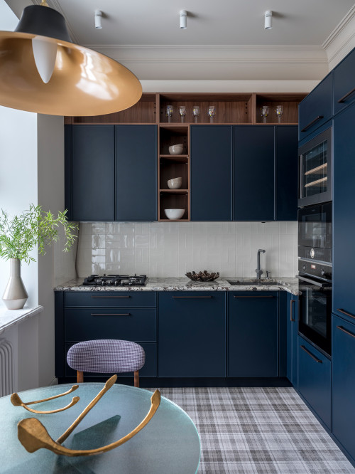 Chevron Chic: Dark Blue Cabinets in Very Small Kitchen Ideas