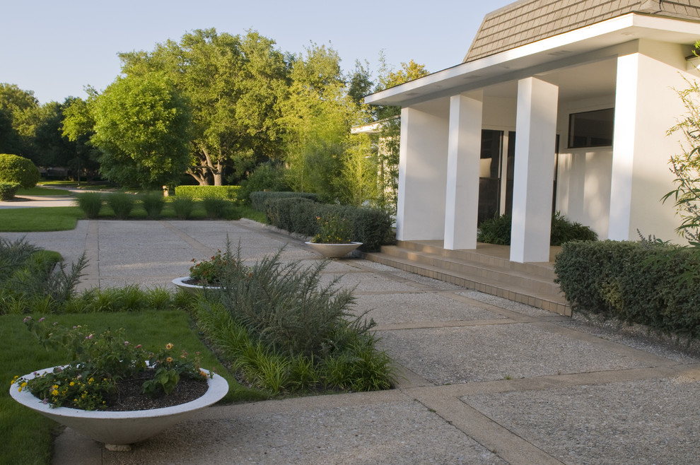 Imagen de jardín contemporáneo en patio delantero con jardín de macetas