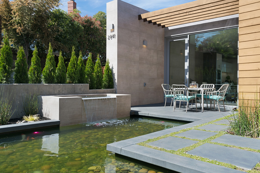 Photo of a contemporary garden in San Francisco with a pond and concrete paving.