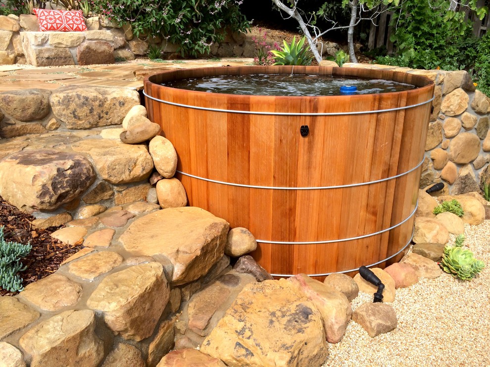 3 . Wooden Hot Tub Installations Landscape Santa Barbara by