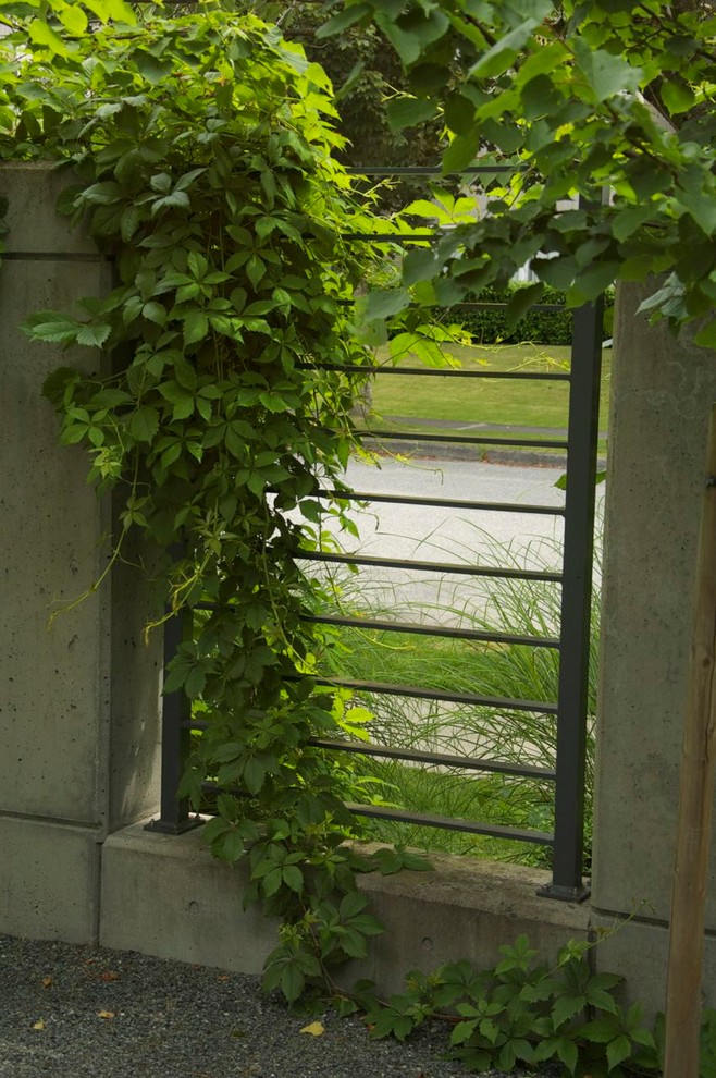 Design ideas for a contemporary drought-tolerant backyard concrete paver landscaping in Vancouver.