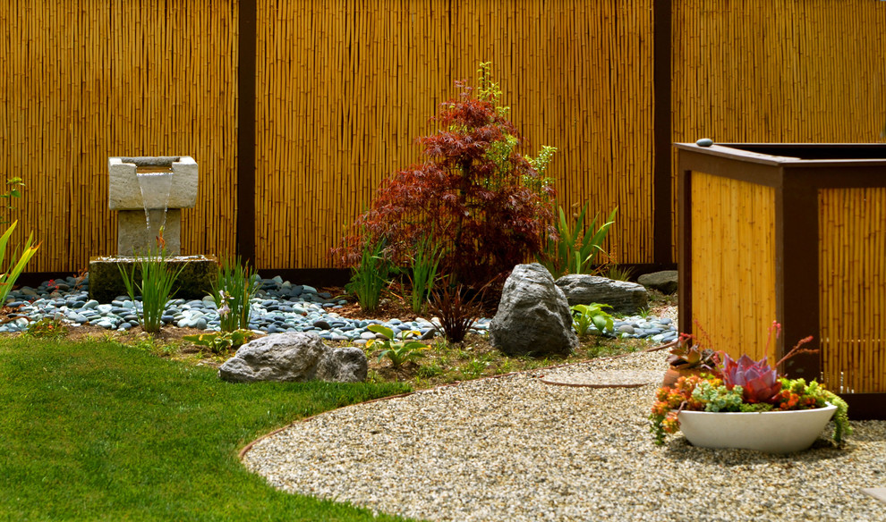 Ejemplo de jardín de estilo zen con fuente