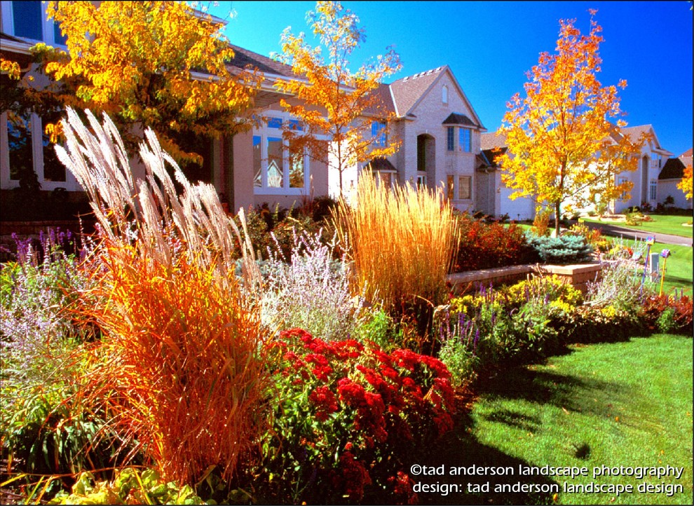 Inspiration for a contemporary full sun front yard concrete paver landscaping in Minneapolis for fall.