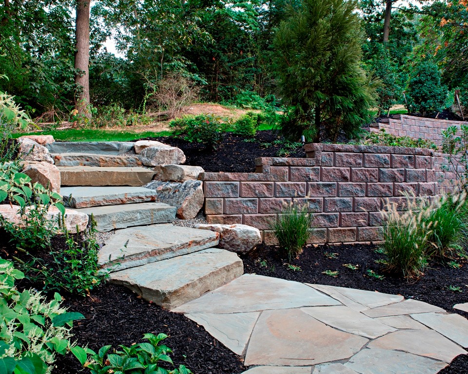 Photo of a medium sized contemporary back garden in Philadelphia with a garden path and brick paving.