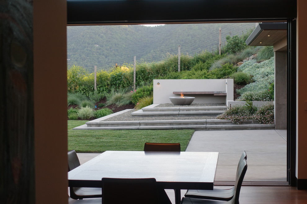 Immagine di un giardino minimal dietro casa con un focolare