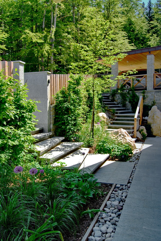 This is an example of a large rustic partial sun front yard garden path in Other.