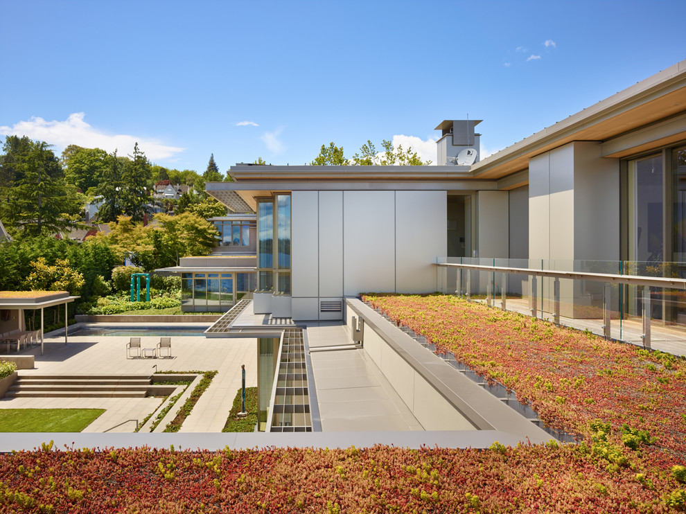 Design ideas for a contemporary roof formal full sun garden in Seattle with decking.