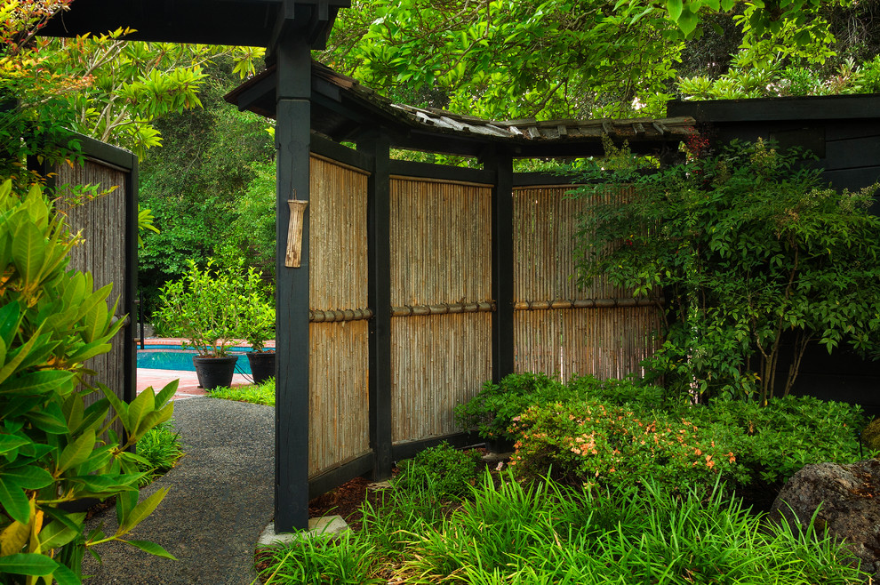 Inspiration for an asian backyard gravel landscaping in San Francisco.