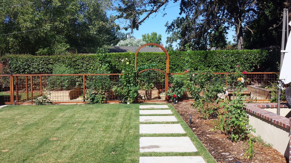 Halbschattiger Klassischer Garten hinter dem Haus in Sacramento