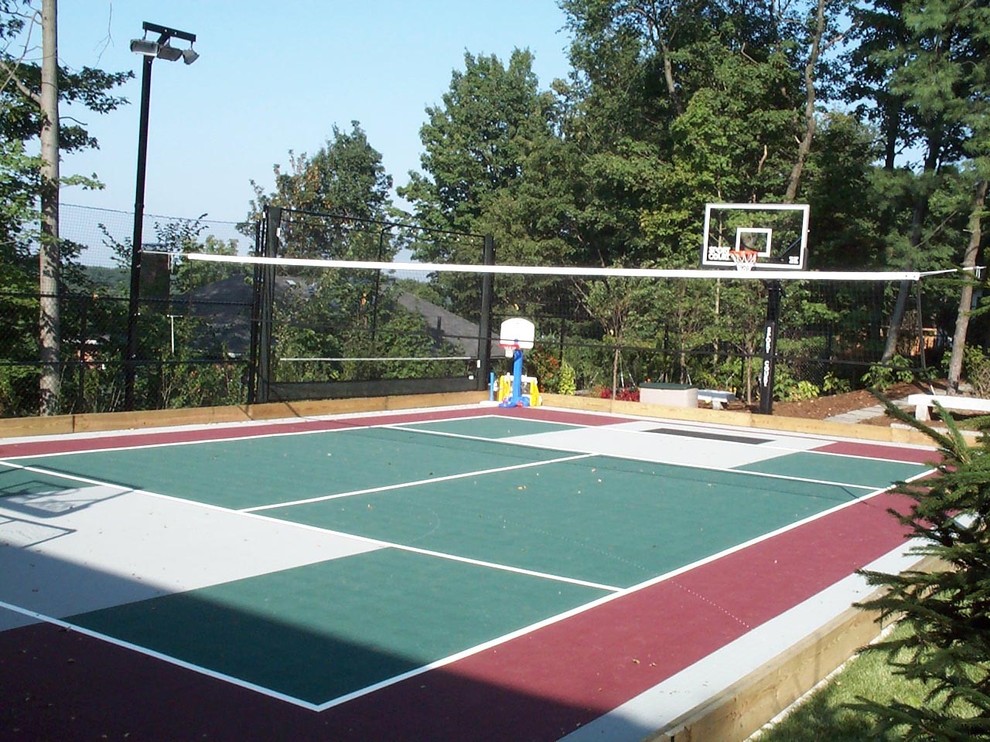 Backyard Basketball Court in Brookline Traditional Landscape