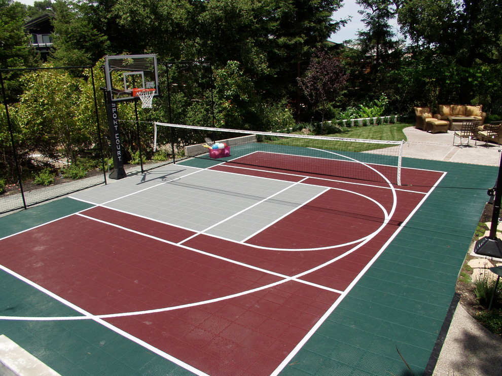 Medium sized traditional back full sun garden for summer in San Francisco with an outdoor sport court.