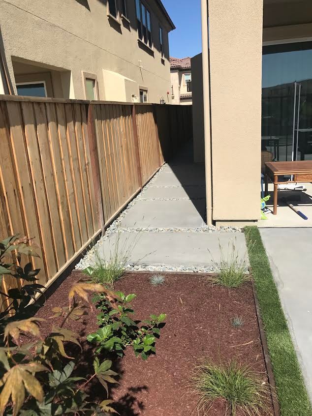 Idee per un grande giardino xeriscape minimal esposto in pieno sole dietro casa con un ingresso o sentiero e pavimentazioni in cemento