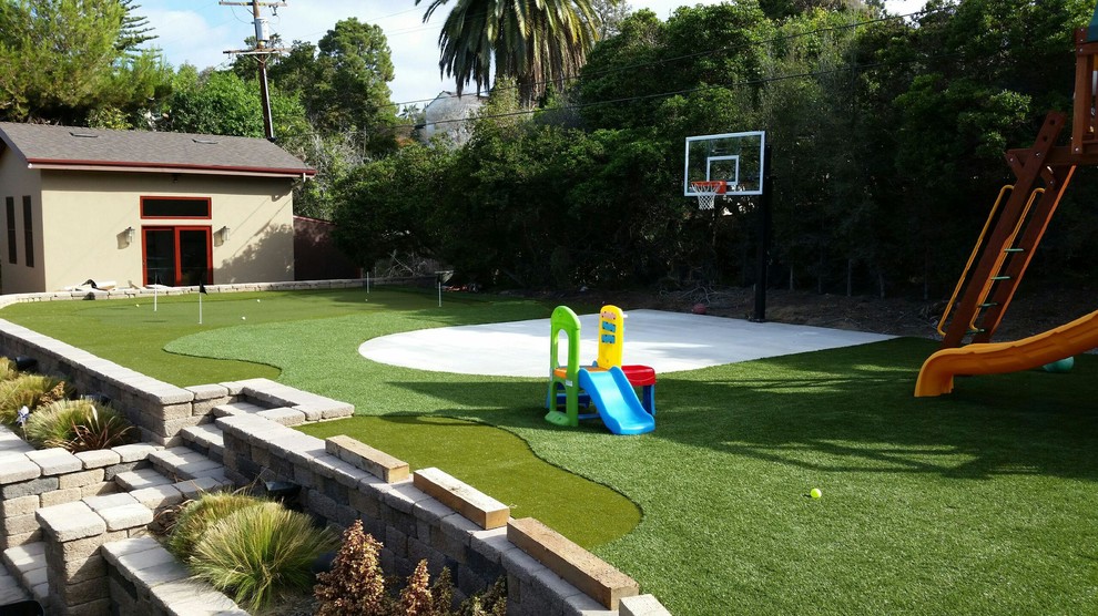 Inspiration for a large classic back garden in San Diego with an outdoor sport court.