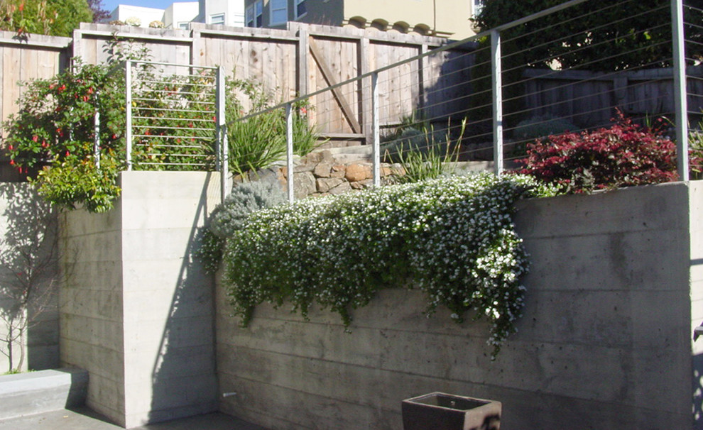 Idee per un piccolo giardino formale classico esposto a mezz'ombra dietro casa con un muro di contenimento
