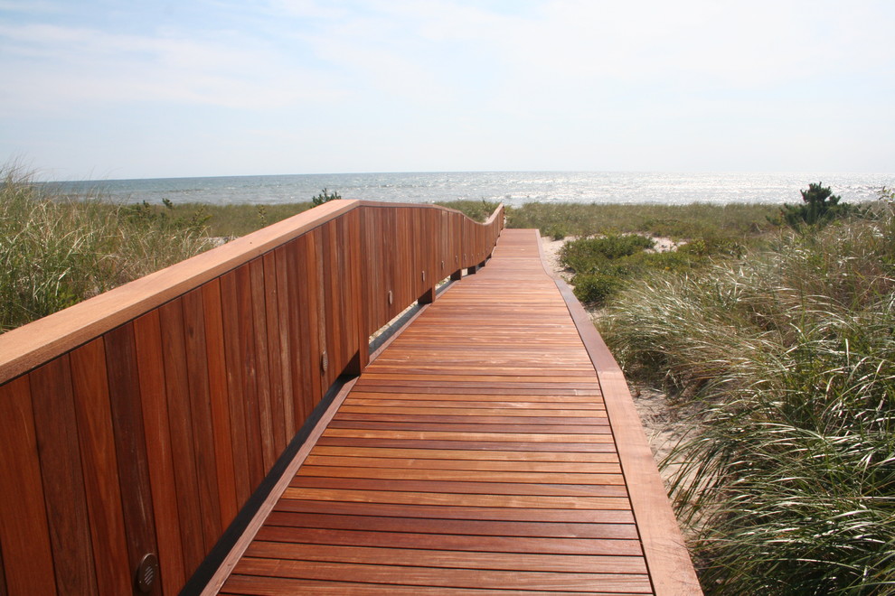 Inspiration for a coastal garden in Boston with decking.