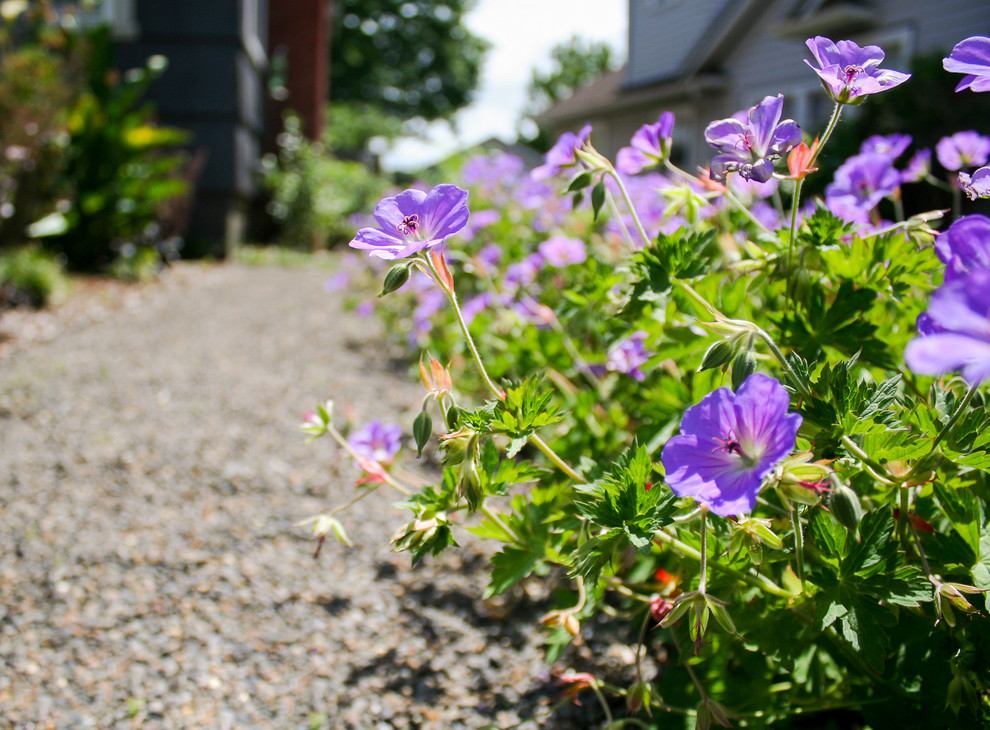 Photo of a traditional front yard gravel driveway in Portland.