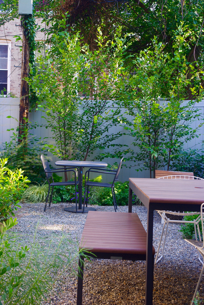Idées déco pour un petit jardin arrière classique avec du gravier et une exposition ombragée.