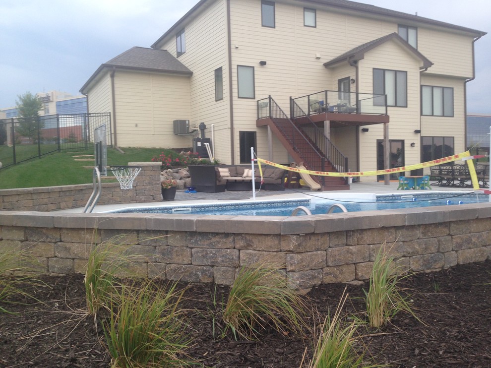 Belgian Block Seating Wall, Granite Boulder Retaining Wall, Paver Patio