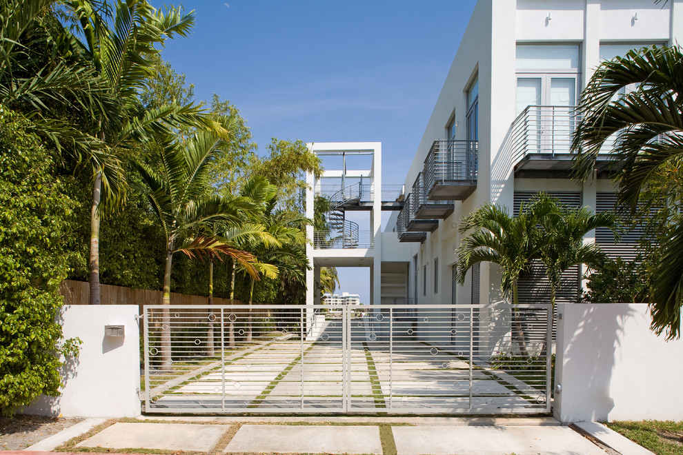 This is an example of a contemporary side driveway garden steps in Miami with concrete paving.