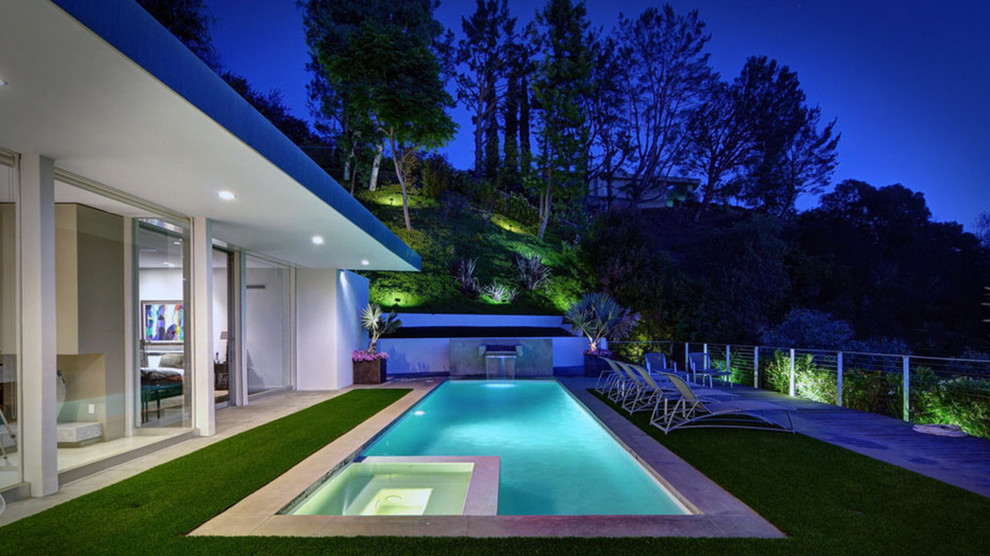 This is an example of a small modern full sun backyard formal garden in Los Angeles for winter.