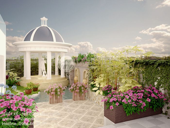 Пример оригинального дизайна: большой солнечный, летний садовый фонтан на заднем дворе в скандинавском стиле с подъездной дорогой, хорошей освещенностью и покрытием из гальки