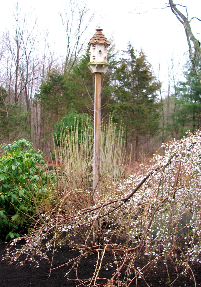 Idée de décoration pour un jardin arrière tradition au printemps avec une exposition ensoleillée.