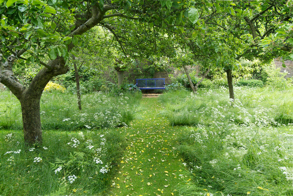 Immagine di un giardino chic in ombra di medie dimensioni e dietro casa in primavera con un ingresso o sentiero e ghiaia