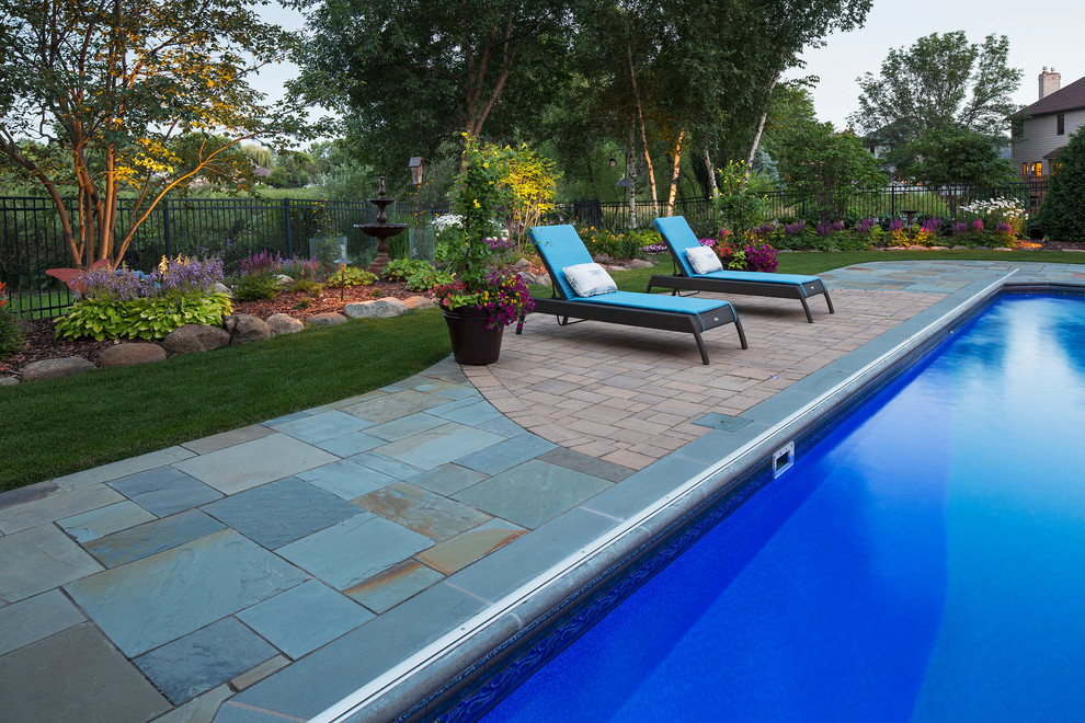 Bluestone and Red Brick Pool Deck A Vadnais Heights Residence
