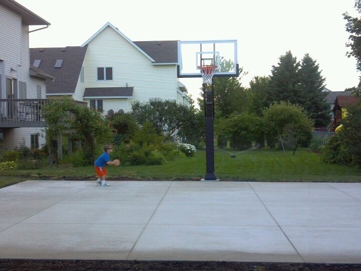 Large traditional back partial sun garden in Minneapolis with an outdoor sport court.